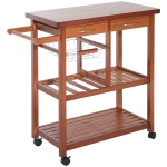 HOMCOM Küchenwagen Servierwagen Küchentrolley Küchenrollwagen Bestelltisch mit Ablage Korb Weinflaschenhalter aus Holz 85 x 37 x 85cm
