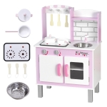 HOMCOM Kids Pretend Kitchen Playset w/ Cooking Toy Accessories - Pink