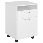 Homcom Cassettiera Portadocumenti da Ufficio in Legno con 2 Scomparti e Ruote, Bianco, 40x35x60cm