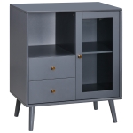 HOMCOM Modern Sideboard, Storage Cabinet with Glass Door Cupboard, 2 Drawers, Bedside Table for Bedroom, Living Room, Grey