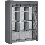 HOMCOM Armoire penderie multi-rangement - 8 étagères, 2 barres - non tissé gris