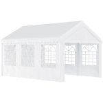 Outsunny Carpa de Jardín Cochera Gazebo 6x4m Pergola Cenador Pabellón 4 Paneles Laterales 6 Ventanas para Fiesta Eventos Bodas Acero PE Blanco