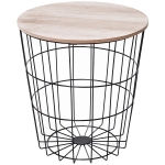 Homcom Tavolino Contenitore Rotondo in Legno e Metallo Nero Φ39.5x43cm