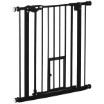 PawHut Portita pentru Caini cu Fixare prin Apasare, Extensibila de 74-80 cm cu Inchidere Automata, Neagra