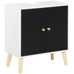 kleankin Modern Under Sink Storage Cabinet, Bathroom Sink Cabinet with Adjustable Shelf and Solid Wood Legs, U-Shape Cut, Black and White