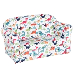 HOMCOM 2 Seater Toddler Chair Kids Twin Sofa Children Double Seat Flannel Armchair Cartoon Dinosaur Pattern Boys Girls Furniture