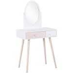 HOMCOM Kinder-Schminktisch mit Spiegel, Kosmetiktisch, Schreibtisch, Frisiertisch, 2 Schubladen, für Mädchen, Massivholz Weiß 69 x 49 x 136 cm