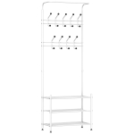HOMCOM Kleiderständer 18 haken Wandgarderobe mit Schuhablage Metall Weiß L67 x B30 x H185 cm