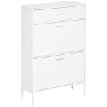 HOMCOM Dulap modern pentru pantofi, 12 perechi de pantofi cu 2 usi si sertar, din PAL, MDF si metal, 75x26x110 cm, alb