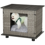 PawHut Wicker Dog House End Table Furniture, Rattan Pet Cat  Bed with Soft Cushion, Adjustable Feet, for X-Small Dogs 60 x 44 x 51.5 cm
