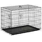 PawHut Gaiola para Cães Pequenos Gaiola para Animal de Estimação Dobrável com 2 Portas Alça de Transporte Bandeja Removível Aço 106x71x76cm Preto