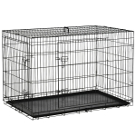 PawHut Gaiola para Cães com 2 Portas Gaiola para Animais de Estimação de Arame Dobrável com Alça de Transporte Aço 121x74,5x81cm Preto