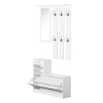 HOMCOM 2PC Shoes Storage Chest Cloths Rack Unit w/Mirror Multiple Shelves Large Storage Capacity Shoes Cabinet 6 Hooks Cloth Rack White