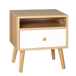 HOMCOM Bedside Table, Modern Nightstand with Drawer and Open Shelf, End Side Table for Living Room, Bedroom, Natural
