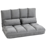 HOMCOM 2-In-1 Floor Sofa Lazy Bed, Folding Couch with 7 Position Adjustable Backrest, Thick Padding, Metal Frame and 2 Pillows, Light Grey