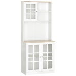 HOMCOM Freestanding Kitchen Cupboard, Storage Cabinet with Doors and Adjustable Shelves, Counter Top, Grid Glass Doors, 80L x 37W x 183H cm - White