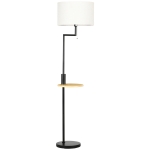 HOMCOM Candeeiro de Pé com Mesa Auxiliar Lâmpada E27 Máx. 40W Ecrã de Linho Interruptor de Corrente e Carregador USB Ø40x168cm Preto e Madeira