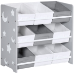 Dulap de Jucarii Zonekiz cu 9 Cosuri Detasabile, Cutie de Depozitare pentru Jucarii din Lemn MDF si Material Textil