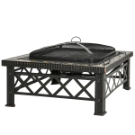 Outsunny Multifunctional 2-in-1 Patio Steel Fire Pit with Grill Shelf,  Poker,Handle 76Wx76Dx47Hcm for Yard Bonfire Patio Black