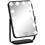 HOMCOM Vanity Mirror with LED Lights, Tabletop Makeup Mirror with 12 Dimmable Bulbs, Memory Function and Metal Frame, Black
