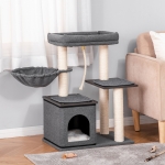 PawHut Cat Tree Tower for Indoor Cats Climbing Activity Center Kitten Furniture with Sisal Scratching Post Bed Condo Perch Teasing Rope Dark Grey