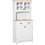 HOMCOM Coastal Style Kitchen Buffet and Hutch Wooden Storage Cabinet with Framed Glass Door, Drawers Microwave Space for Dining Room, Living Room, White