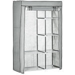 HOMCOM Dulap portabil din otel, PP cu 6 rafturi deschise, 1 cuier si usa cu balamale, 103x43x162,5 cm, gri