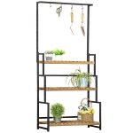 Outsunny Suport de flori cu 3 niveluri cu carlige din lemn de brad si metal pentru interior si exterior, 80x36x174 cm, culoare negru si lemn