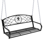 OUTSUNNY Fleur-De-Lis 2-person Porch Swing Garden Hanging Bench Outdoor Steel -Black