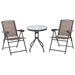 Outsunny 3 Piece Outdoor Bistro Set - Patio Conversation Furniture Set with 2 Folding Backrest Adjustable Armchairs and Glass Top Coffee Table, Brown