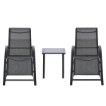 Outsunny 3 Pieces Patio Lounge Chair Set PE Rattan Wicker Beach Yard Garden Sunbathing Chair with Table, Black