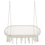 Outsunny Hanging Hammock Chair Cotton Rope Porch Swing with Metal Frame and Cushion, Large Macrame Seat for Patio, Garden, Bedroom, Living Room, Cream White