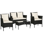 Outsunny Set de Gradina 4 Piese din Ratan cu 2 Scaune, Fotoliu de Gradina cu 2 Locuri si Masuta Joasa de Cafea, Negru si Crem