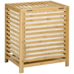 HOMCOM Cos de Rufe cu Sipci din Bambus si Material Textil cu Capac si Sac detasabil pentru Baie si Dormitor, 50x36x60 cm, culoare Lemn natur