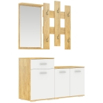 HOMCOM Set pentru Intrare 3 in 1 cu Cuier de Perete, Oglinda si Suport pentru Pantofi cu Banca din Lemn, Culoare Lemn natur si Alb