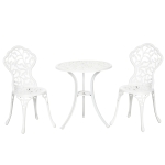 Outsunny Set pentru gradina 3 bucati din aluminiu alb cu design floral, 2 scaune pentru exterior 45x42x85.5 cm si masa rotunda Ø61x66.5 cm