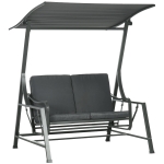 Balansoar pentru gradina cu 2 locuri, din otel cu acoperis inclinabil si perne cu husa detasabila, 148x129x172 cm, negru si gri