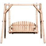 Outsunny Outdoor Garden Swing Loveseat 2 Person Rustic Freestanding Solid Natural Wood