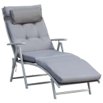 Outsunny Patio Sun Lounger Garden Textilene Foldable Reclining Chair Adjustable Recliner with Cushion Pillow - Grey