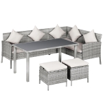 Outsunny 5 Piece Modern Outdoor Patio Rattan Wicker Furniture Patio Dining Table Stool Chaise Lounge Set