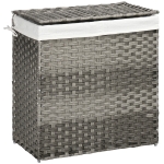 HOMCOM Cos de rufe din ratan cu capac, cos de rufe 100 litri cu 2 sectiuni si geanta detasabila lavabila, cos de spalat, 56,5 x 33 x 61 cm, gri