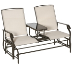 Outsunny 2 Seater Metal Double Swing Chair Glider Rocking Chair Seat Outdoor Seater Garden Furniture Patio Porch With Table Brown