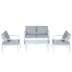 Outsunny 4pcs Garden Sofa Set 2 Single Armchair, 1 Bench & 1 Coffee Table Set Aluminum Frame Patio Furniture with Cushions, White