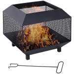 Outsunny Outdoor Steel Stove 44L x 44W x 40H cm with Poker Tool 600℃ Heat Resistance Garden Square Fire Pit Black