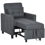 HOMCOM Canapea extensibila, Pat extensibil pentru o persoana, Fotoliu extensibil 3 in 1 cu spatar reglabil, Perna, Buzunar lateral pentru biroul de acasa, Dormitor, Sufragerie, Gri