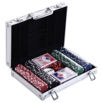 HOMCOM Pokerkoffer pokerset pokerchips 4/5 kleuren 2x kaartspel 5x dobbelstenen 1x aluminium koffer