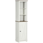 kleankin Coluna Casa de Banho com 3 Compartimentos Porta e Prateleira Ajustável 39,5x30x160 cm Branco e Madeira