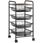 HOMCOM trolley, keukentrolley met 4 manden opbergrek met zwenkwielen staal