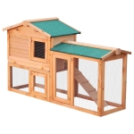 PawHut Rabbit 2 Tier Fir Wood Small Animal Hutch w/ Ramp Brown