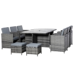 Outsunny Outdoor 11pc Rattan Garden Furniture Patio Dining Set 10-seater Cube Sofa Weave Wicker 6 Chairs 4 Footrests & 1 Table Mixed Grey